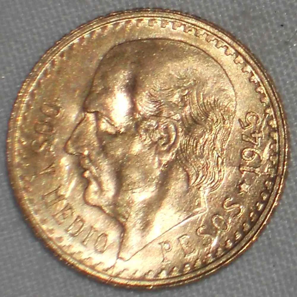 1945 Lustrous Mexico Gold Coin Two and Half Pesos Miguel Hidalgo Mexico Arms XF 