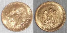 1945 Lustrous Mexico Gold Coin Two and Half Pesos Miguel Hidalgo Mexico Arms XF 