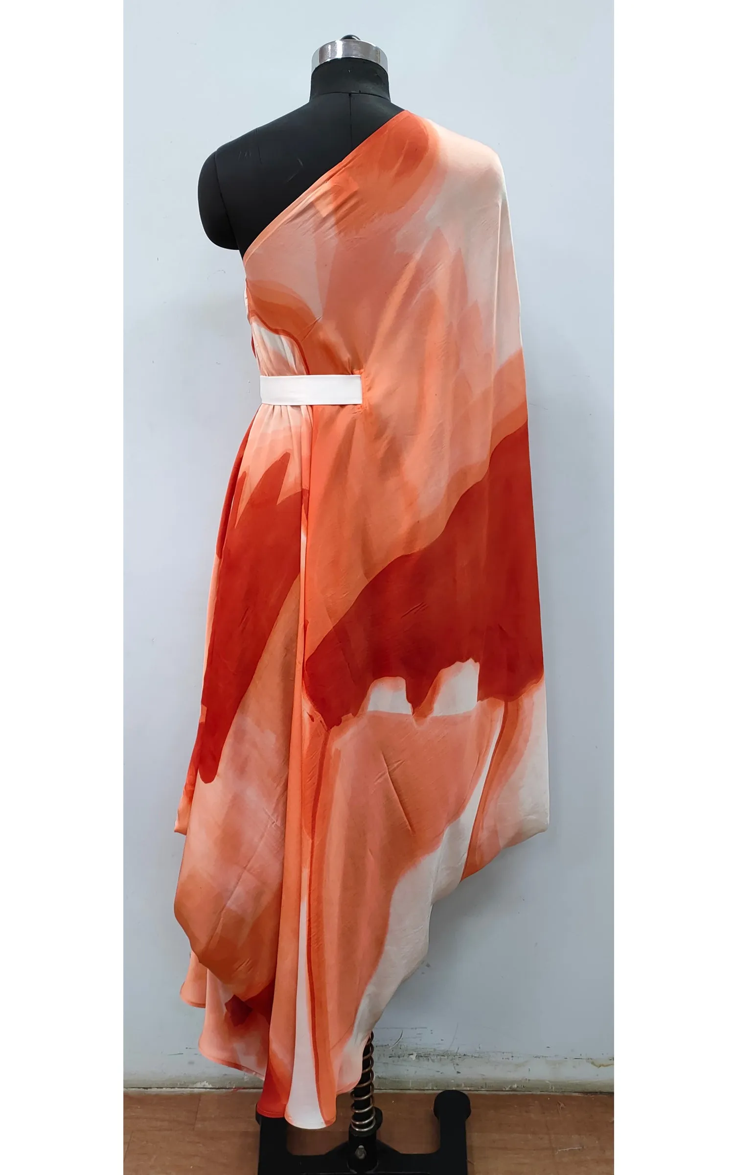 Abstract Printed One Shoulder Drape