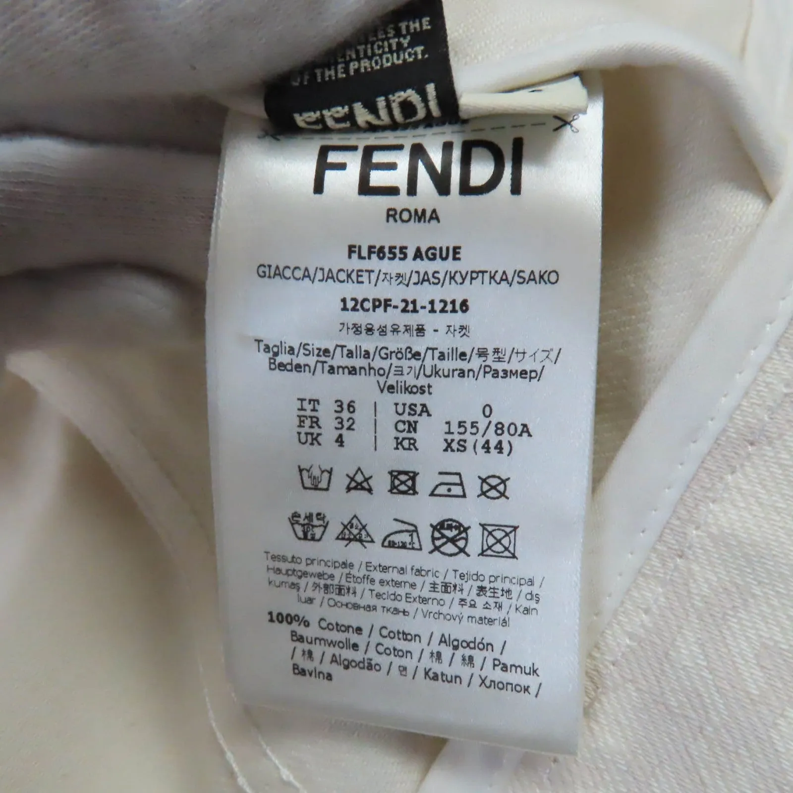 FENDI Denim Jacket FLF655 cotton Ivory beige 36