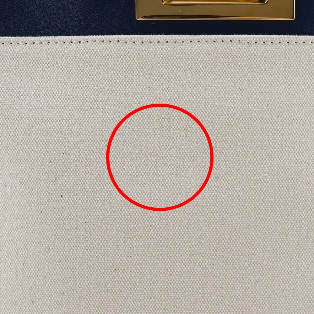 FENDI Handbag 8BN290 Canvas, Calfskin White / navy 2WAYShoulder Peekaboo Women Used
