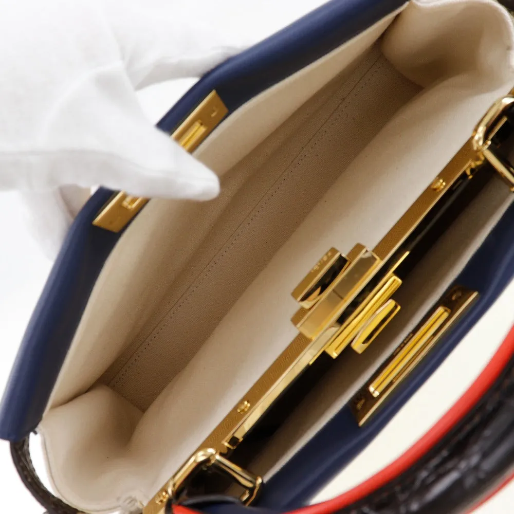 FENDI Handbag 8BN290 Canvas, Calfskin White / navy 2WAYShoulder Peekaboo Women Used