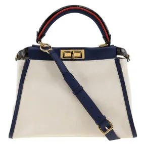 FENDI Handbag 8BN290 Canvas, Calfskin White / navy 2WAYShoulder Peekaboo Women Used
