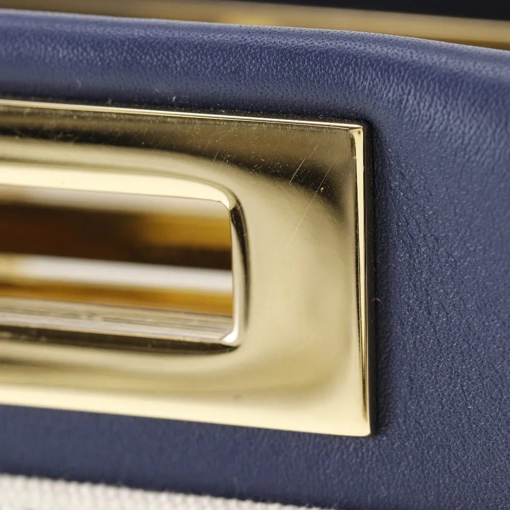FENDI Handbag 8BN290 Canvas, Calfskin White / navy 2WAYShoulder Peekaboo Women Used