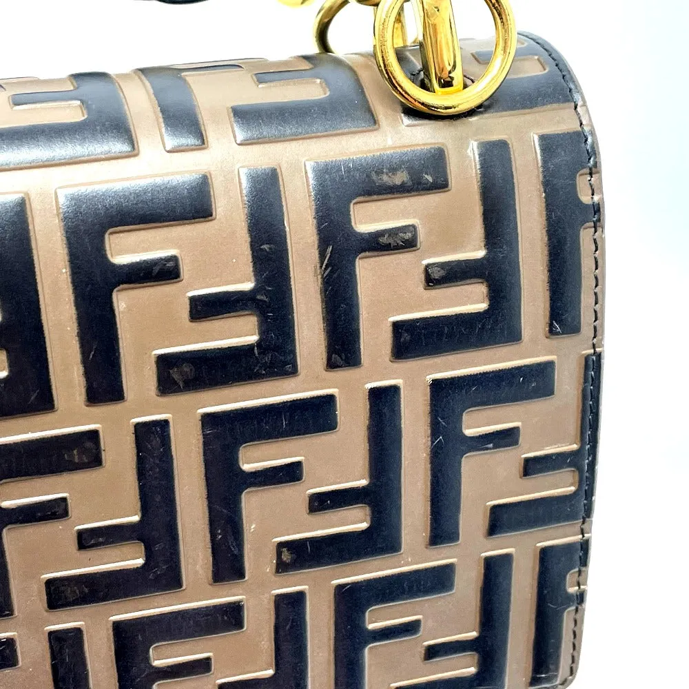 FENDI Handbag 8BT283 leather Brown x black FF Zucca Canai Women Used