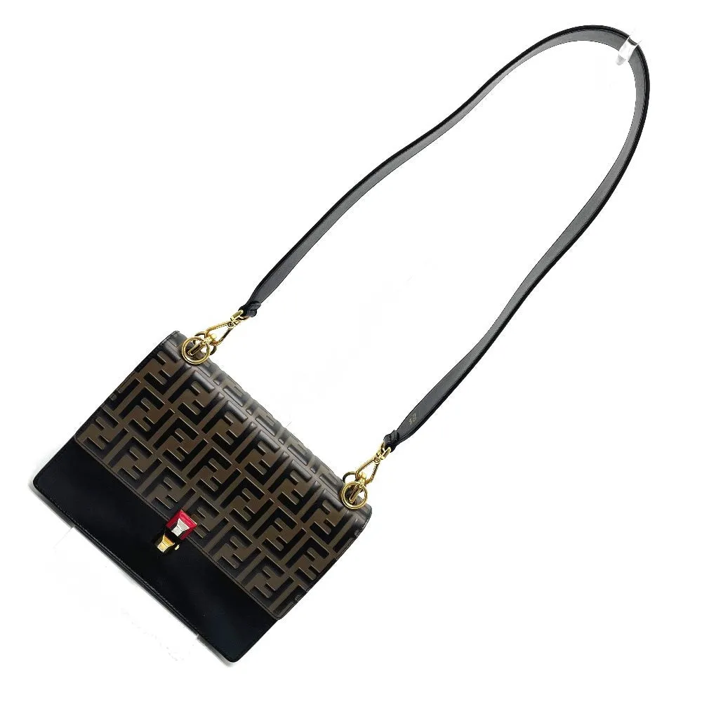 FENDI Handbag 8BT283 leather Brown x black FF Zucca Canai Women Used