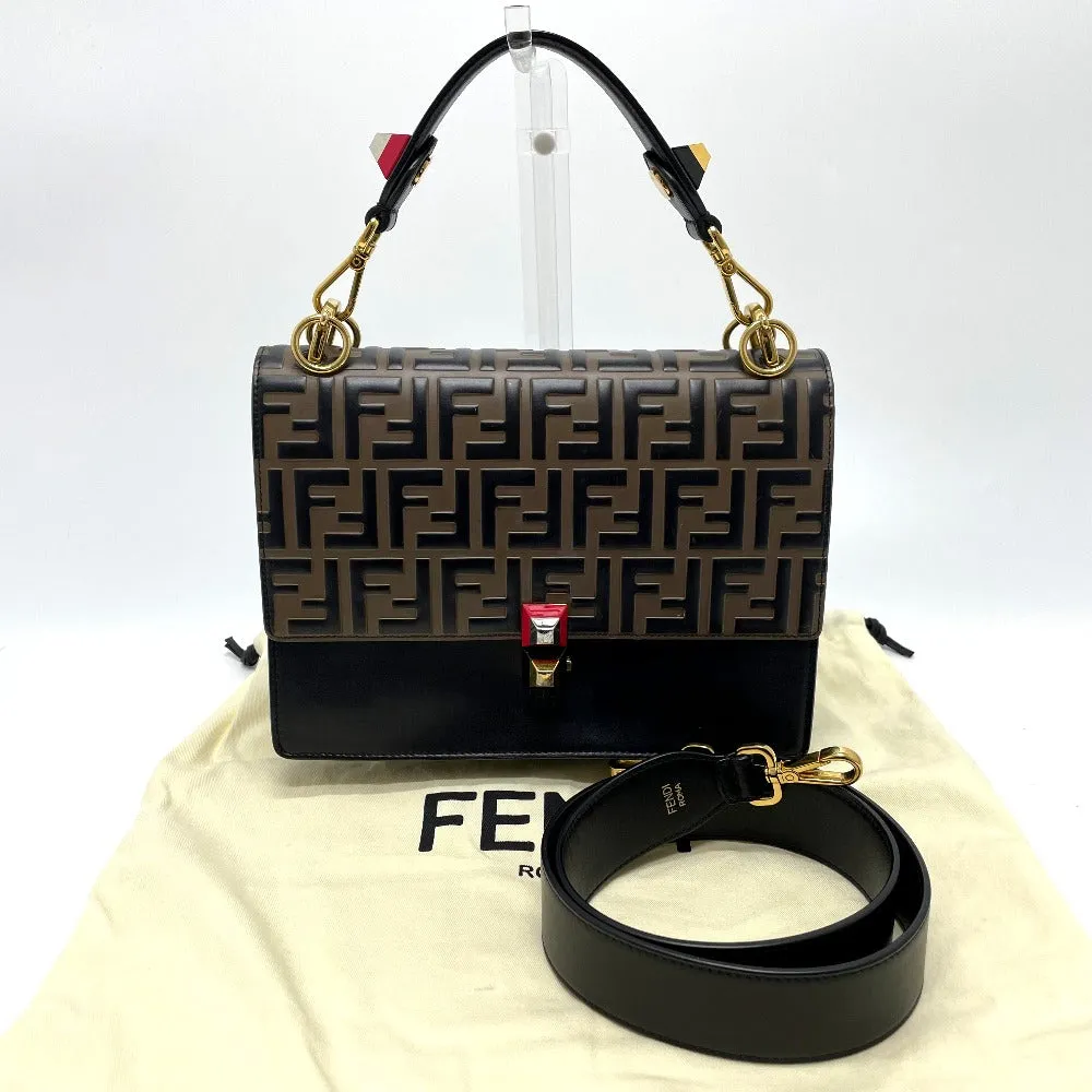 FENDI Handbag 8BT283 leather Brown x black FF Zucca Canai Women Used