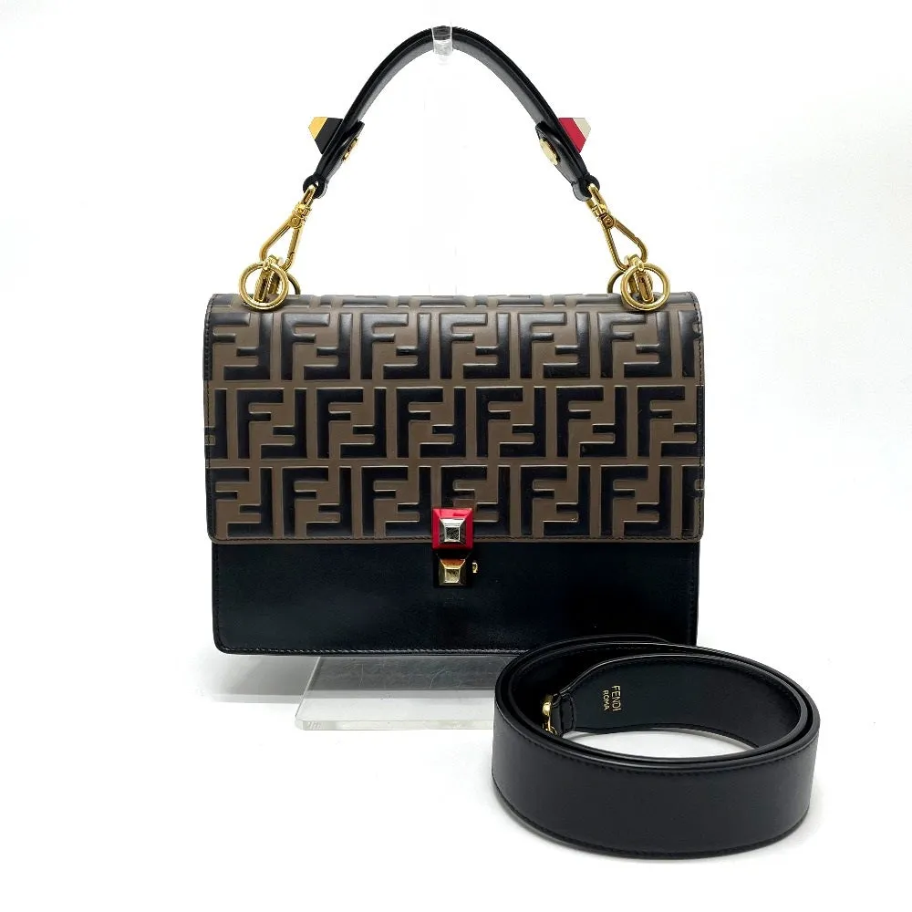 FENDI Handbag 8BT283 leather Brown x black FF Zucca Canai Women Used