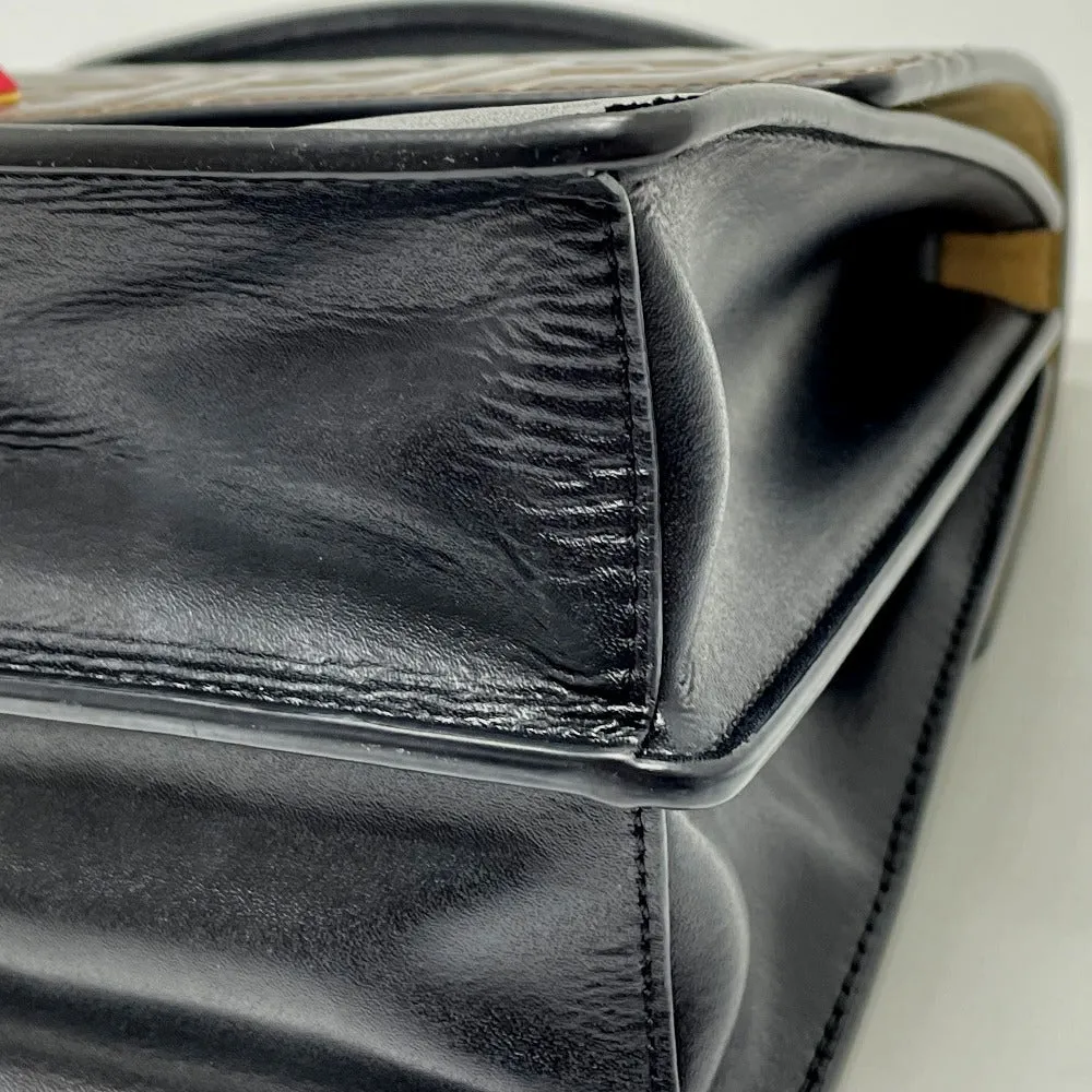 FENDI Handbag 8BT283 leather Brown x black FF Zucca Canai Women Used