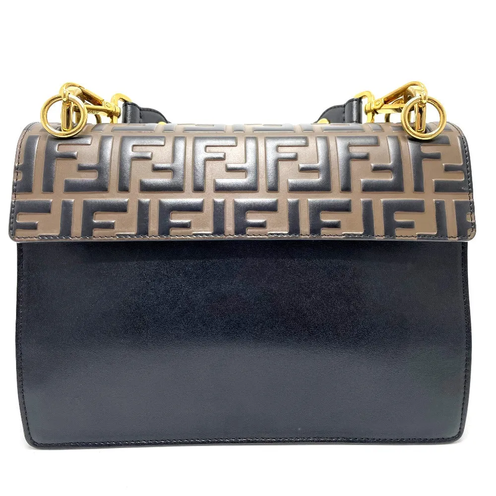 FENDI Handbag 8BT283 leather Brown x black FF Zucca Canai Women Used