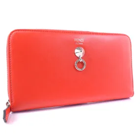 FENDI Long Wallet Purse Calfskin Red Zip Around Dot com Women Used