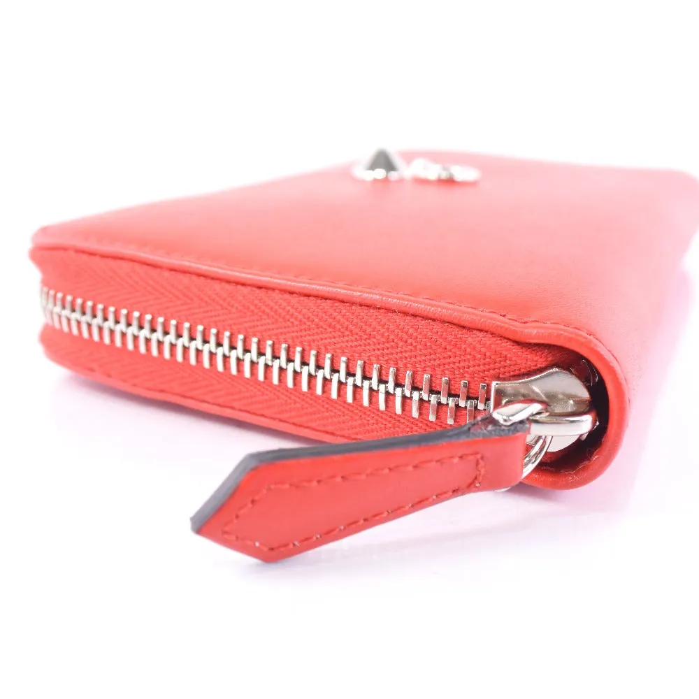 FENDI Long Wallet Purse Calfskin Red Zip Around Dot com Women Used