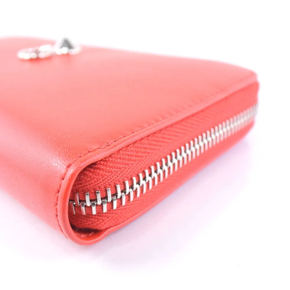 FENDI Long Wallet Purse Calfskin Red Zip Around Dot com Women Used
