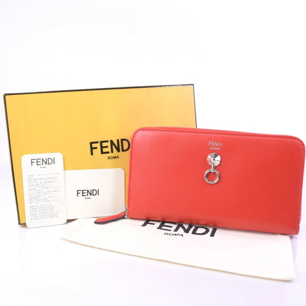 FENDI Long Wallet Purse Calfskin Red Zip Around Dot com Women Used