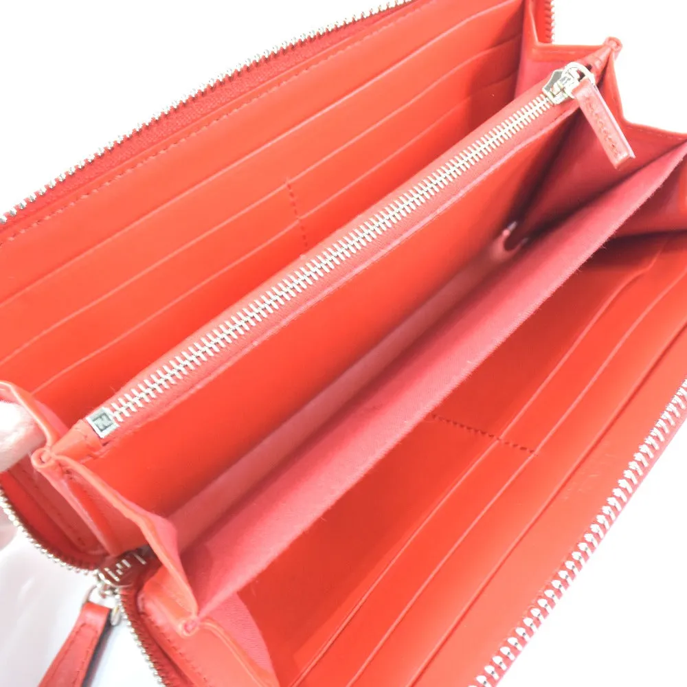 FENDI Long Wallet Purse Calfskin Red Zip Around Dot com Women Used