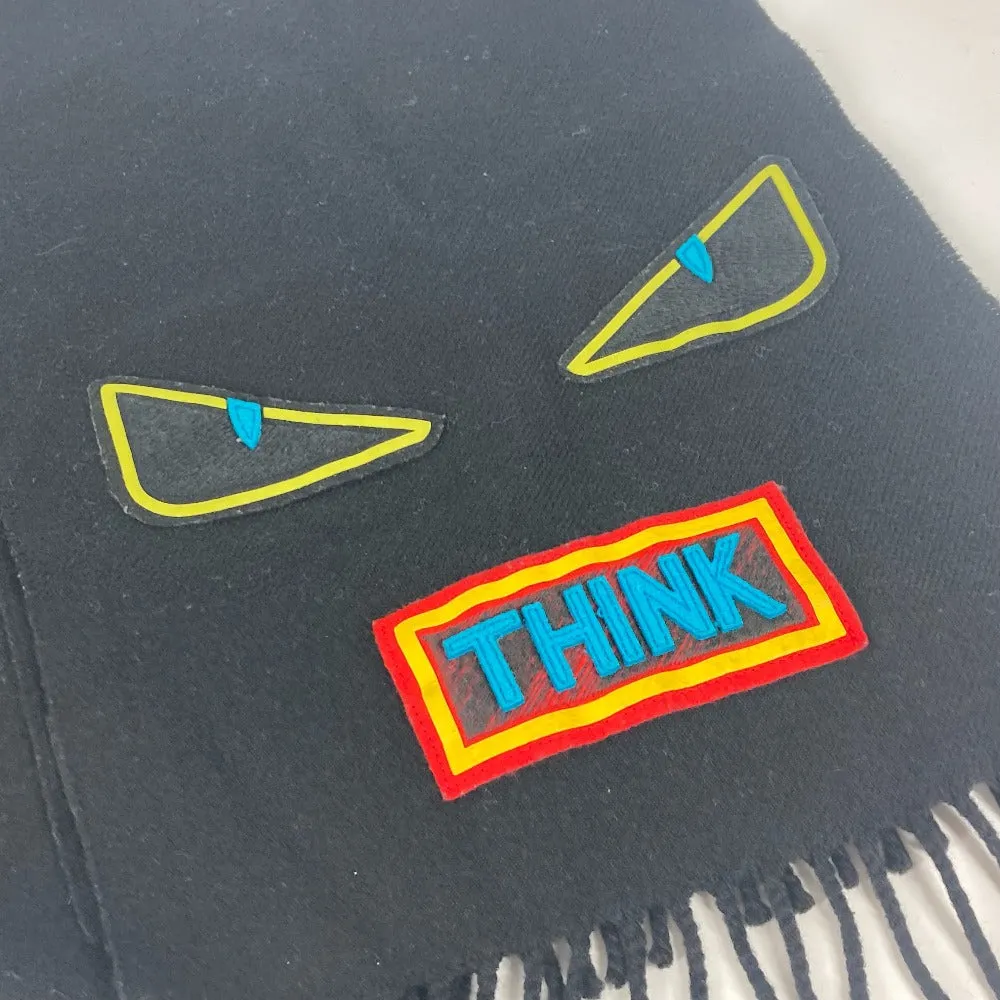 FENDI Scarf wool black Monster emblem logo