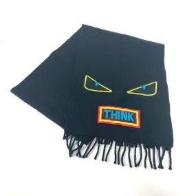 FENDI Scarf wool black Monster emblem logo