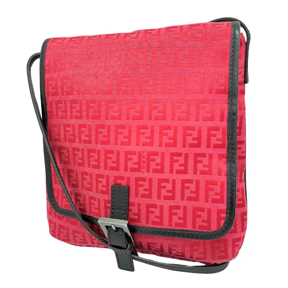 FENDI Shoulder Bag 8BT052 Canvas, leather Red Zucca Women Used