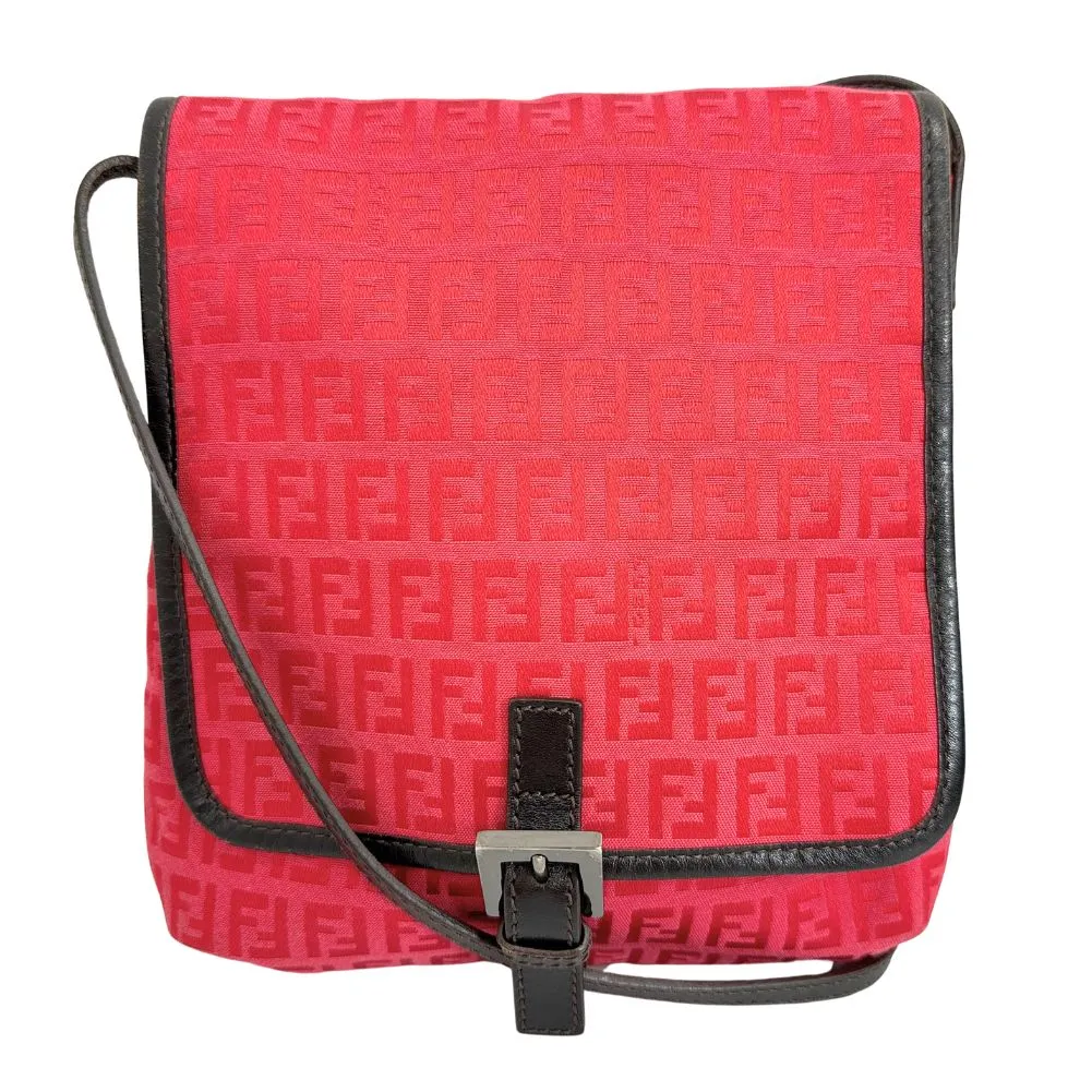 FENDI Shoulder Bag 8BT052 Canvas, leather Red Zucca Women Used