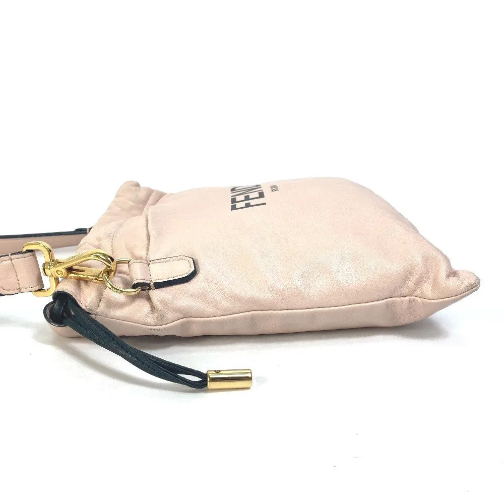 FENDI Shoulder Bag 8BT337 leather pink Drawstring Pochette Pouch Crossbody pack slim clutch small Women Used
