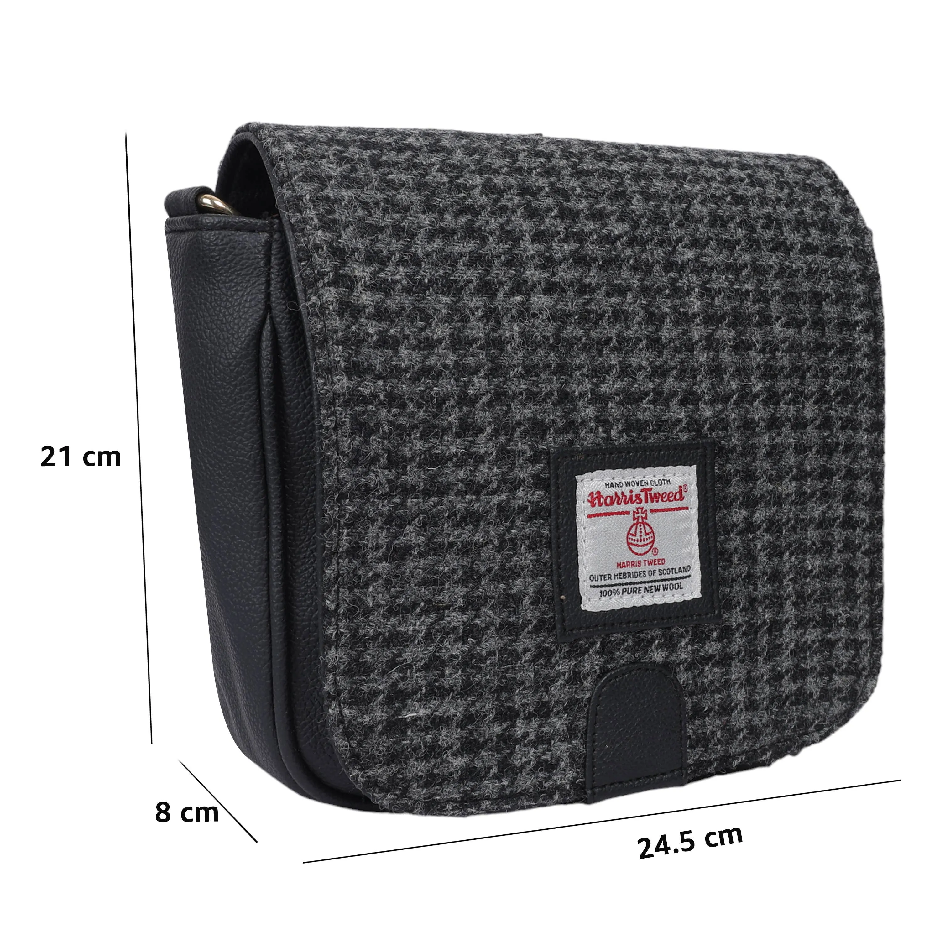 Harris Tweed Cross Body Saddle Bag Black