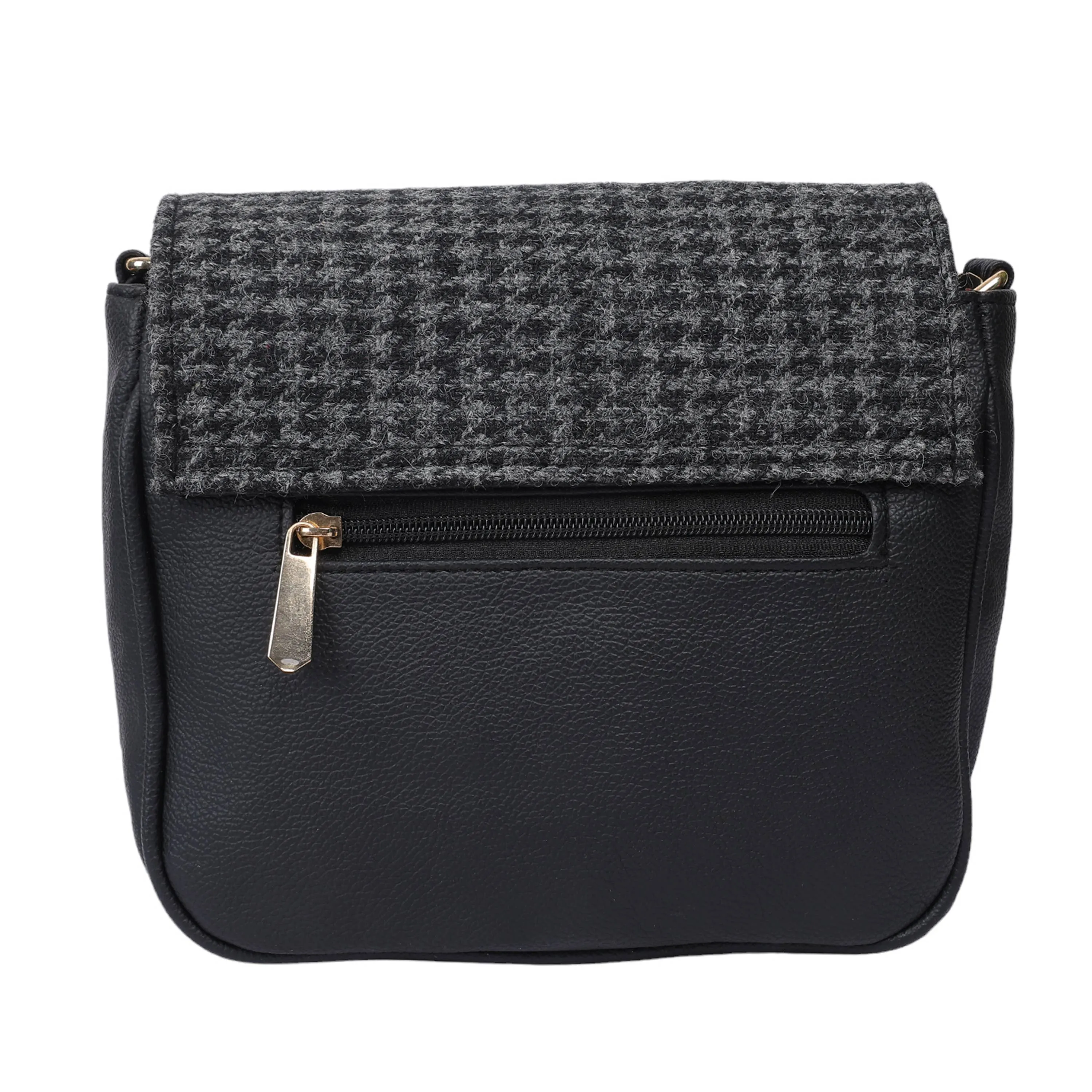 Harris Tweed Cross Body Saddle Bag Black