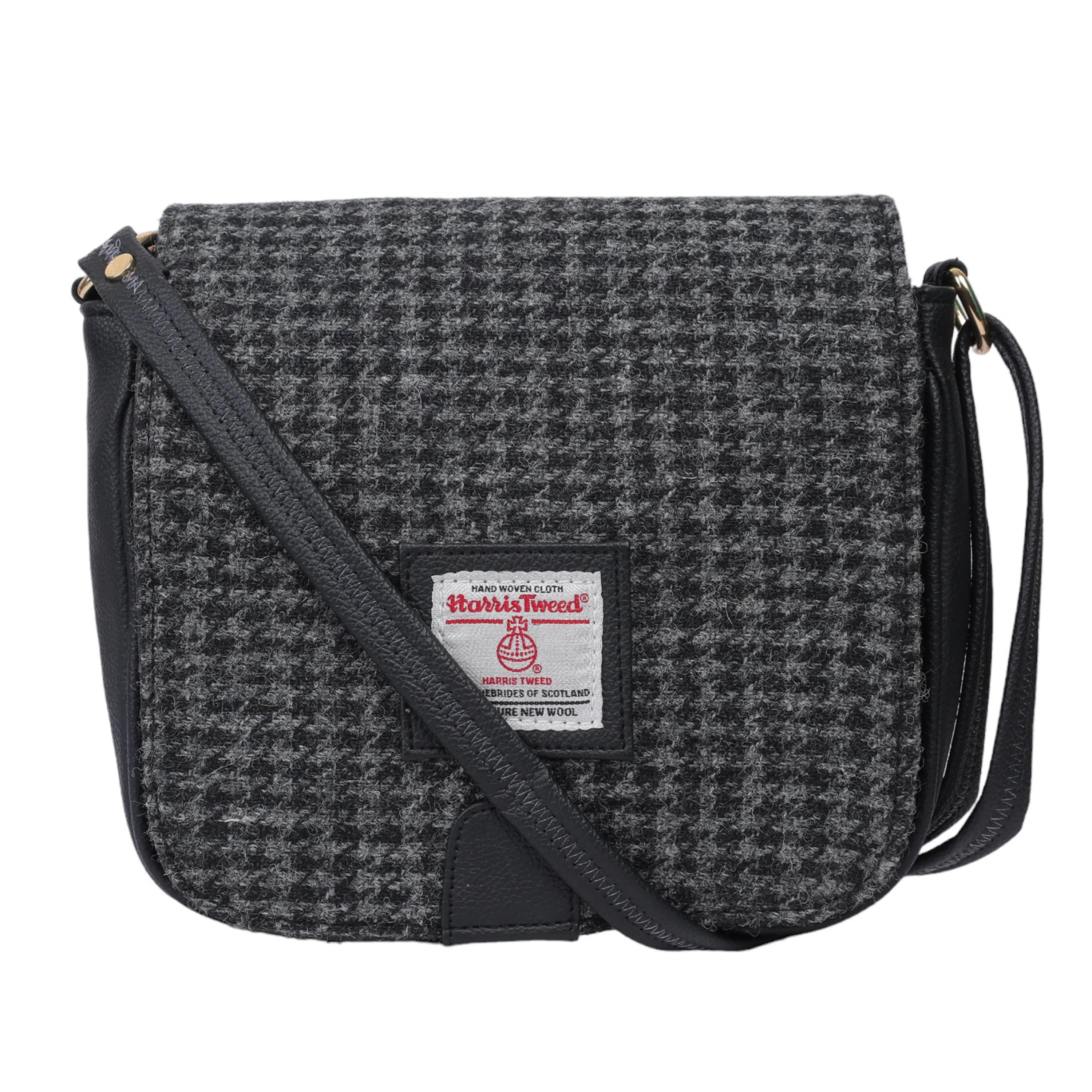 Harris Tweed Cross Body Saddle Bag Black